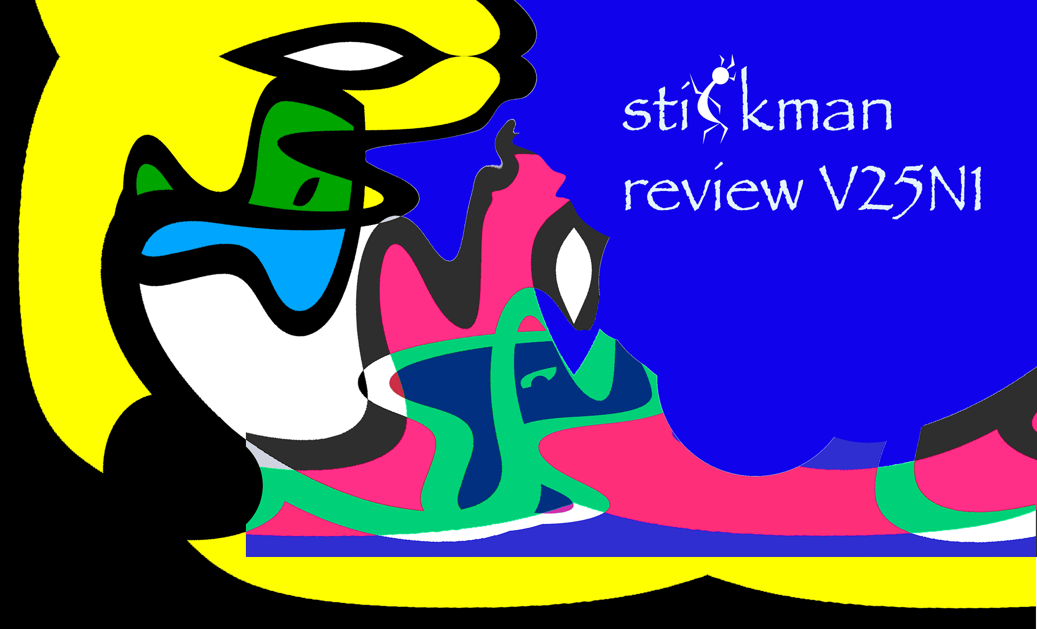 abstract swirls in bright yellow green blue and pink and black
